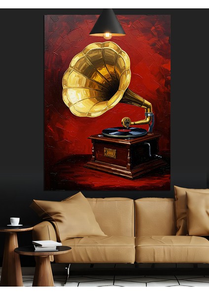 Eski Gramofon Müzik Aleti Dekoratif Kanvas - Mdf Ahşap Tablo fiyatları