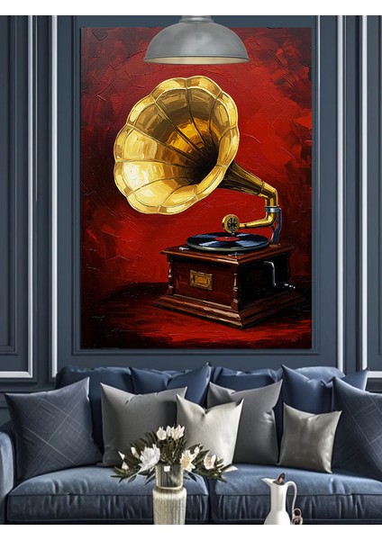 Eski Gramofon Müzik Aleti Dekoratif Kanvas - Mdf Ahşap Tablo fırsatları