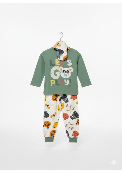 Eğlenceli Ayıcık Temalı Pamuk Erkek Bebek ve Çocuk Pijama Takımı Maske Hediyeli modelleri