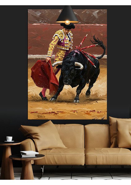 Boğa ile Güreşen Matador Dekoratif Kanvas - Mdf Ahşap Tablo