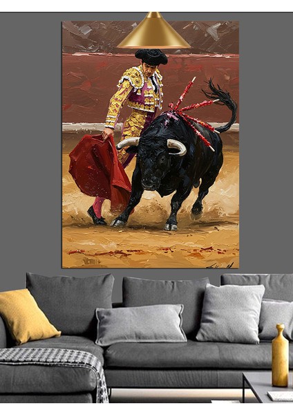 Boğa ile Güreşen Matador Dekoratif Kanvas - Mdf Ahşap Tablo fiyatları