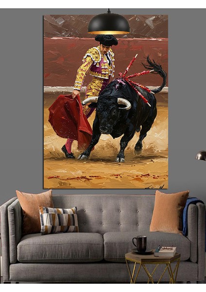 Boğa ile Güreşen Matador Dekoratif Kanvas - Mdf Ahşap Tablo fırsatları
