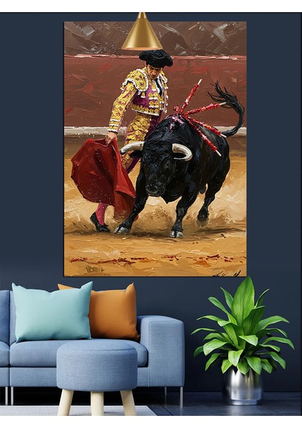 Boğa ile Güreşen Matador Dekoratif Kanvas - Mdf Ahşap Tablo indirimleri