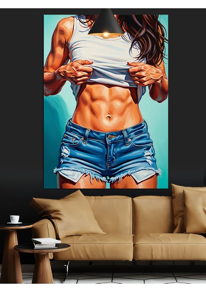 Fit Kaslı Vücutlu Kadın Figürü Dekoratif Kanvas - Mdf Ahşap Tablo