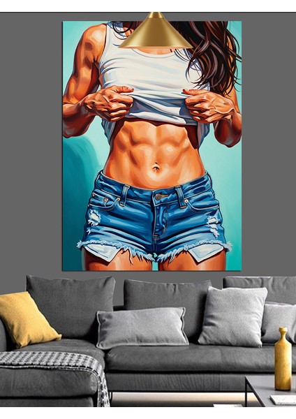 Fit Kaslı Vücutlu Kadın Figürü Dekoratif Kanvas - Mdf Ahşap Tablo fiyatları