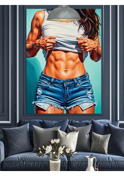 Fit Kaslı Vücutlu Kadın Figürü Dekoratif Kanvas - Mdf Ahşap Tablo modelleri