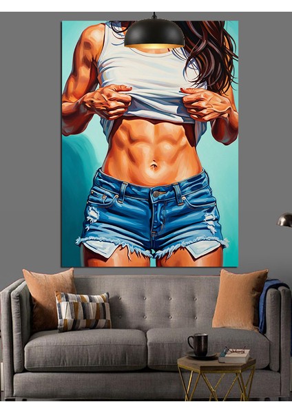 Fit Kaslı Vücutlu Kadın Figürü Dekoratif Kanvas - Mdf Ahşap Tablo fırsatları