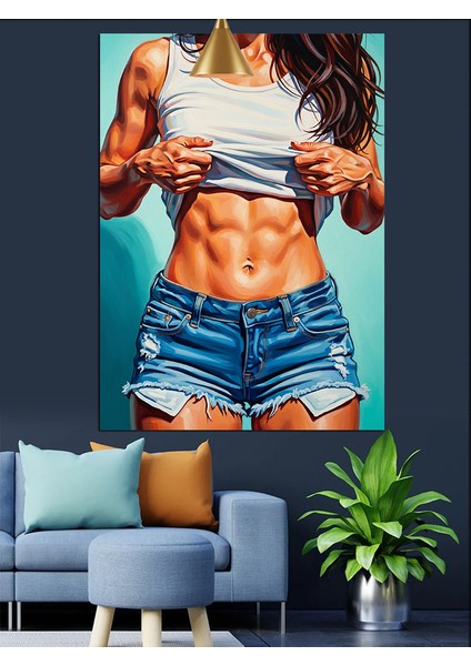Fit Kaslı Vücutlu Kadın Figürü Dekoratif Kanvas - Mdf Ahşap Tablo indirimleri