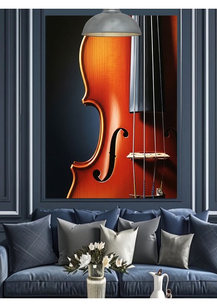 Keman Müzik Aleti Çizim Dekoratif Kanvas - Mdf Ahşap Tablo
