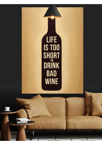 Şarap Şişesi Güzel Söz Sarı Fon Dekoratif Kanvas - Mdf Ahşap Tablo