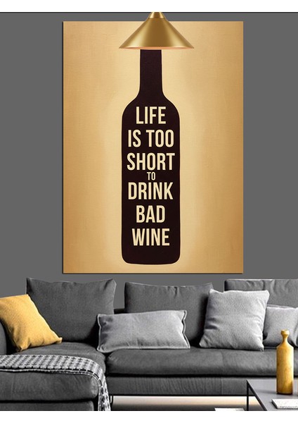 Şarap Şişesi Güzel Söz Sarı Fon Dekoratif Kanvas - Mdf Ahşap Tablo fiyatları