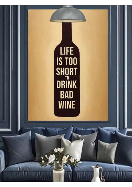 Şarap Şişesi Güzel Söz Sarı Fon Dekoratif Kanvas - Mdf Ahşap Tablo modelleri