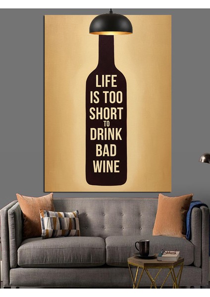 Şarap Şişesi Güzel Söz Sarı Fon Dekoratif Kanvas - Mdf Ahşap Tablo fırsatları