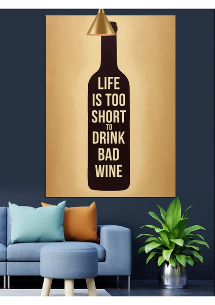 Şarap Şişesi Güzel Söz Sarı Fon Dekoratif Kanvas - Mdf Ahşap Tablo indirimleri