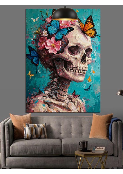 Çiçekli Kuru Kafa Iskelet Dekoratif Kanvas - Mdf Ahşap Tablo fiyatları