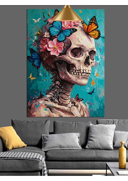 Çiçekli Kuru Kafa Iskelet Dekoratif Kanvas - Mdf Ahşap Tablo indirimleri