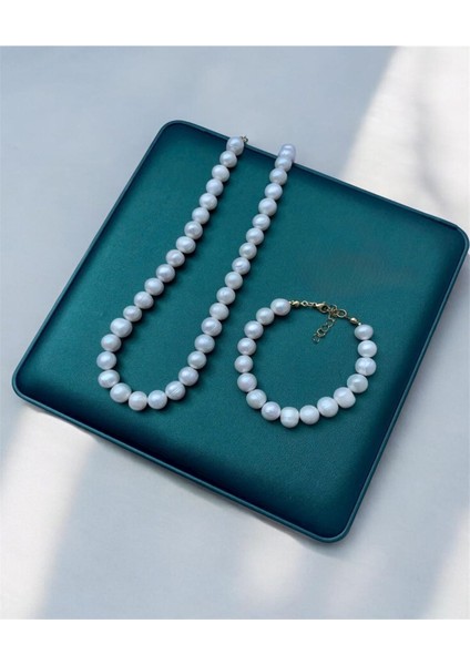 Sertifikalı Doğal 10 mm Inci Kolye Bileklik Çelik Aparat Gelin Düğün Nişan