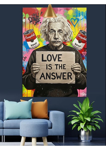 Cevap Aşk Albert Einstein Slogan Dekoratif Kanvas - Mdf Ahşap Tablo