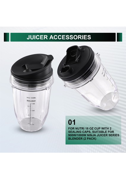 900W/1000W Ninja Meyve Seri Serisi Blender (2 Paket) Için Uygun 2 Sızdırmazlık Kapaklı Nutri Ninja 18 Oz Fincan Için (Yurt Dışından) fırsatları