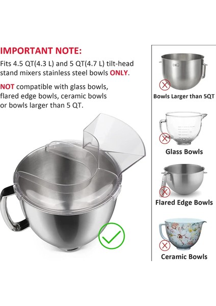 Kitchenaid Için 4.5-5qt Tilt-Head Stand Mikserleri Aksesuarlar Çanak Karıştırma Kasesi+Döküm Kalkanı Braket Bulaşık Makinesi Güvenli (Yurt Dışından) fırsatları