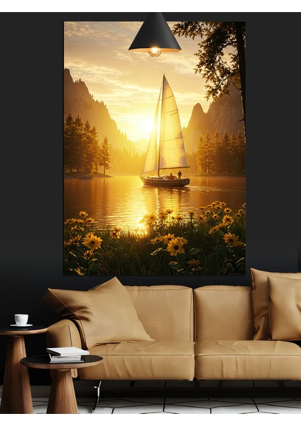 Günbatımı Yelkenli Tekne Deniz Manzarası Dekoratif Kanvas - Mdf Ahşap Tablo modelleri