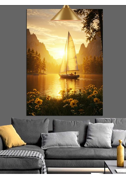 Günbatımı Yelkenli Tekne Deniz Manzarası Dekoratif Kanvas - Mdf Ahşap Tablo fırsatları