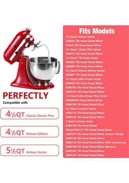 Paslanmaz Çelik Profesyonel Hamur Kancası ve 4.5 ve 5 Quart Mixer Modelleri Için Karıştırma Kasesi K45, K45SS, KN15E1X, KSM75 ve Daha Fazlası (Yurt Dışından) indirimleri