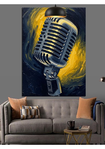 Mikrofon Eski Vintage Tarz Dekoratif Kanvas - Mdf Ahşap Tablo