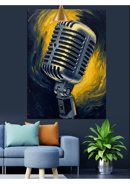 Mikrofon Eski Vintage Tarz Dekoratif Kanvas - Mdf Ahşap Tablo fiyatları