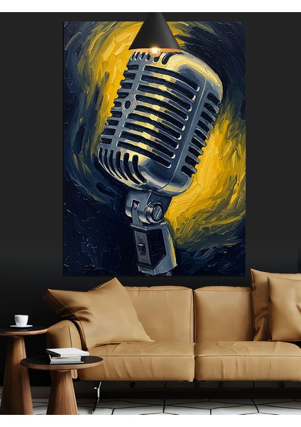 Mikrofon Eski Vintage Tarz Dekoratif Kanvas - Mdf Ahşap Tablo modelleri