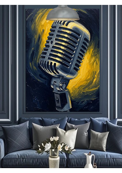 Mikrofon Eski Vintage Tarz Dekoratif Kanvas - Mdf Ahşap Tablo indirimleri