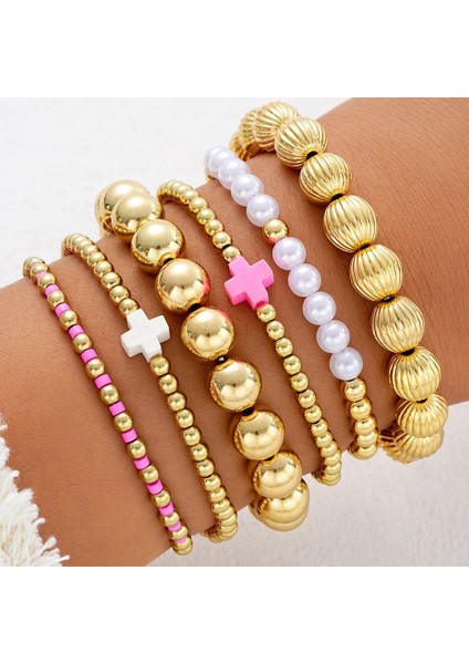 Hafif Lüks, Yüksek Ka, Koyu Renkli Paslanmaz Çelik Haçlı Boncuklu Bileklik 4 Parça Set (Yurt Dışından)