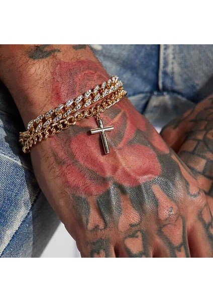 Hafif Lüks, Yüksek Ka, Koyu Renkli Paslanmaz Çelik Haçlı Boncuklu Bileklik 4 Parça Set (Yurt Dışından)