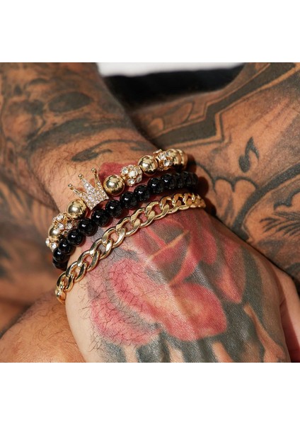 Hafif Lüks, Yüksek Ka, Koyu Renkli Paslanmaz Çelik Haçlı Boncuklu Bileklik 4 Parça Set (Yurt Dışından)