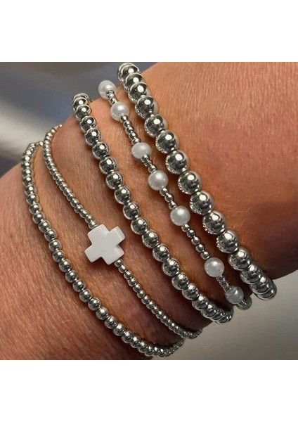 Hafif Lüks, Yüksek Ka, Koyu Renkli Paslanmaz Çelik Haçlı Boncuklu Bileklik 4 Parça Set (Yurt Dışından)