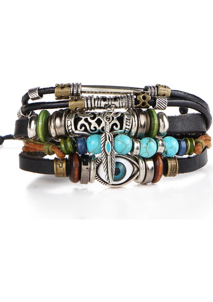 Bohemiyalı Etnik Tarz El Işi Örgülü Bileklik, Göz Açıklı Halka Işlemeli Çok Katlı Retro Bileklik (Yurt Dışından)