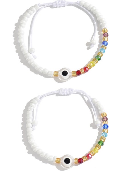 Bohem Renkli Pirinç Boncuklu Göz Boncuklu Bileklik (Yurt Dışından)