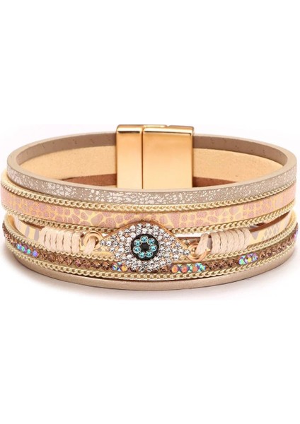 Bileklik Şeytan Gözü Yapılmış Elmaslı Beyaz Bileklik Bohem Tarzı Elmas Bileklik (Yurt Dışından)