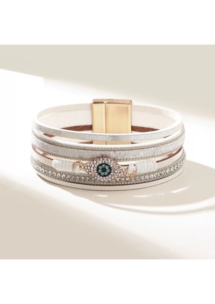 Bileklik Şeytan Gözü Yapılmış Elmaslı Beyaz Bileklik Bohem Tarzı Elmas Bileklik (Yurt Dışından)