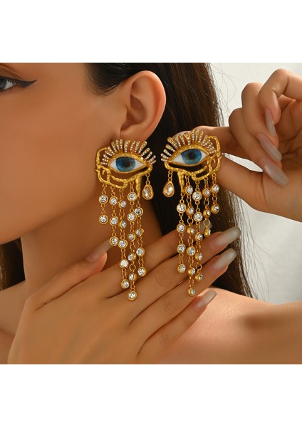 Şeytan Gözü Püsküllü Klasik Tarz Küpe, Kadın Saray Stili Küpeler (Yurt Dışından)