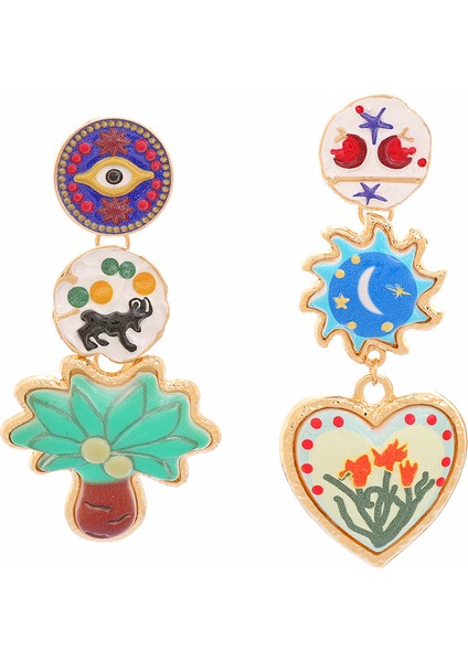 Göz Kokos Ağaç Kalp Kolye Avrupa-Amerika Tarzı Özel Tasarım Küpe (Yurt Dışından)