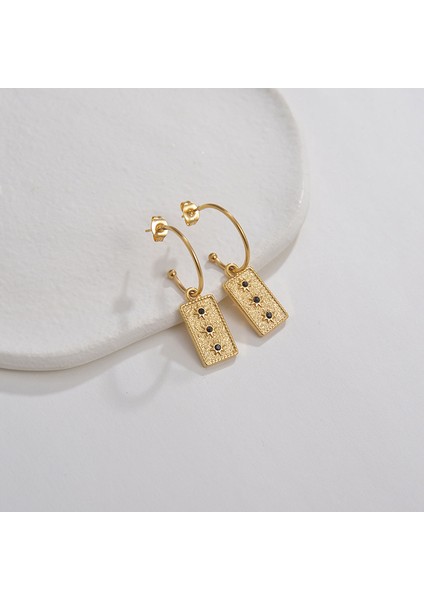 Altın Kakma Elmas Gözlü Yuvarlak Plak Küpe Kadın (Yurt Dışından)