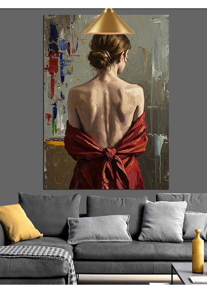 Arkası Dönük Kırmızı Elbiseli Kadın Dekoratif Kanvas - Mdf Ahşap Tablo fiyatları