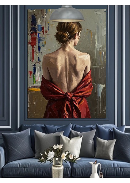 Arkası Dönük Kırmızı Elbiseli Kadın Dekoratif Kanvas - Mdf Ahşap Tablo modelleri