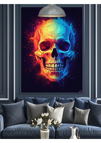 Parlak Neon Kuru Kafa Koyu Fon Dekoratif Kanvas - Mdf Ahşap Tablo