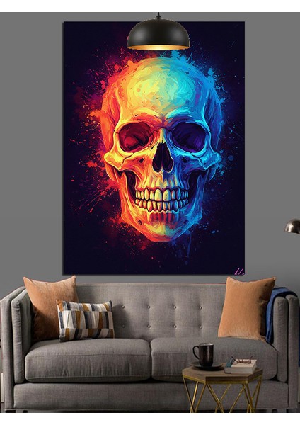 Parlak Neon Kuru Kafa Koyu Fon Dekoratif Kanvas - Mdf Ahşap Tablo fiyatları