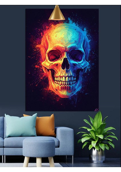 Parlak Neon Kuru Kafa Koyu Fon Dekoratif Kanvas - Mdf Ahşap Tablo modelleri