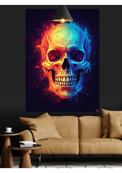 Parlak Neon Kuru Kafa Koyu Fon Dekoratif Kanvas - Mdf Ahşap Tablo fırsatları