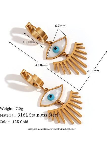 Popüler Küpe, Altın Rengi Beyaz Kabuklu Göz ve Kirpikli Kadın Küpesi (Yurt Dışından)