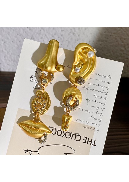 Batı Fransız Stili Lüks Görünümlü Altın Renkli Burun, Ağız ve Kulak Ifadesi Tasarımlı Avrupa-Amerikan Tarzı Küpeler (Yurt Dışından)